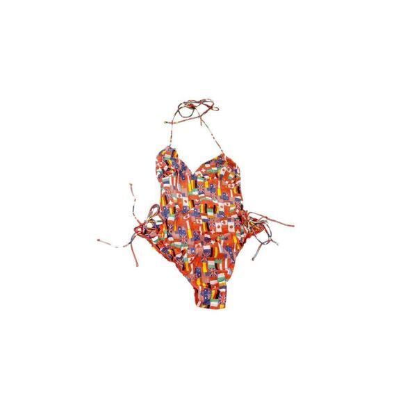 Unbranded Other - Vintage Fabric Flag Tan Through One Piece Swimsuit 70’s/80’s Open Back Women XS?